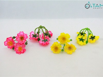 Chùm hoa mai hoa đào gắn cây trang trí ngày Tết (200gr)